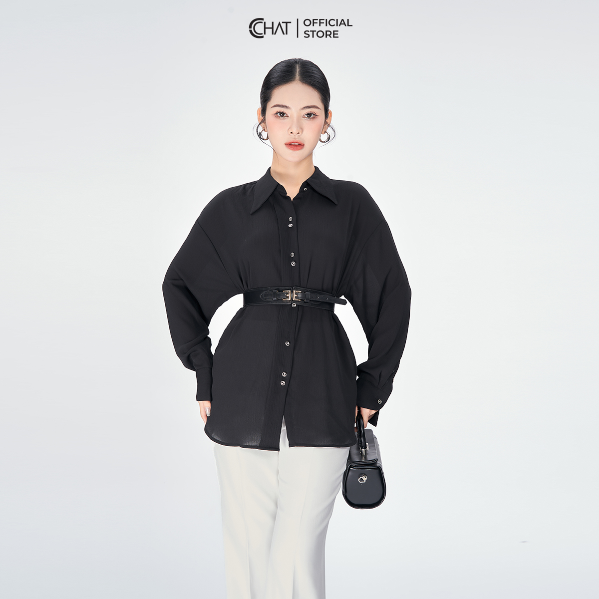 Áo Sơ Mi Nữ Kiểu Nẹp Đôi Dáng Suông Chất Chiffon Cao Cấp 53FDE2021ST
