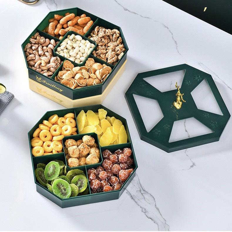 Khay mứt 3 tầng tay cầm hình con hươu sang trọng màu xanh ngọc