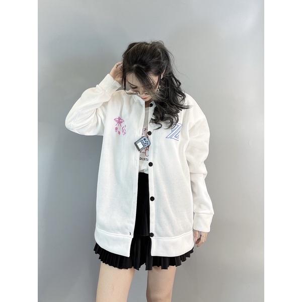 Áo khoác bomber nỉ bông dày dặn hàng quảng châu form tộng unisex dạng cardigan nữ nam in UFO AWESOME - AK3426