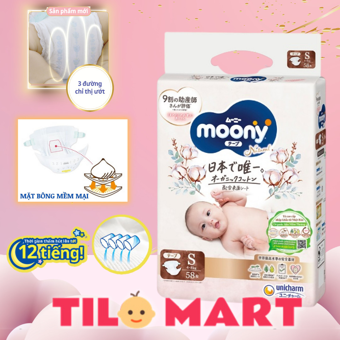 Tã Dán Moony Natural Bông Organic S58 (58 Miếng)