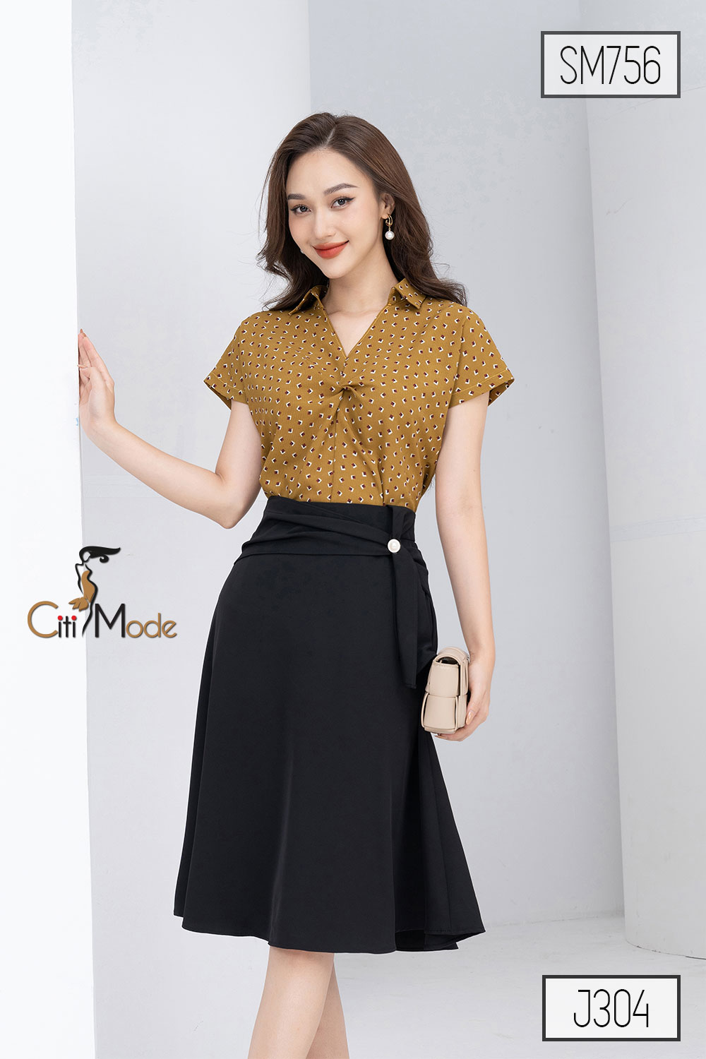 Sơ mi công sở nữ CITI MODE FASHION màu vàng thiết kế phối tay cánh dơi SM756