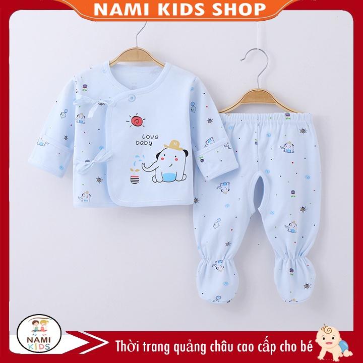 Bộ đồ cotton dài tay nhiều họa tiết cho bé trai và bé gái 0-3 tháng