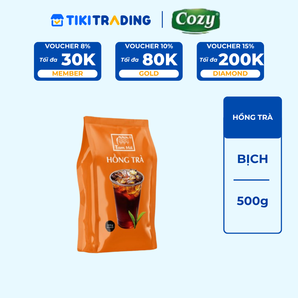 [DUY NHẤT 15.05 ĐƠN 499K TẶNG QUÀ] Hồng Trà Tam Mã Cozy Tiện Lợi Pha Chế Gói, Chiết Xuất Lá Trà Tươi Nguyên Chất 500G