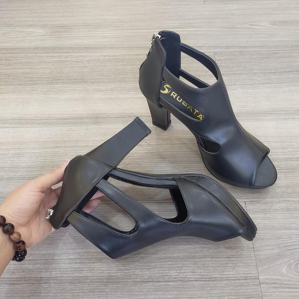 Sandal cao gót nữ khóa kéo, da lì cao cấp ROSATA RO322 8p gót trụ - BKSTORE