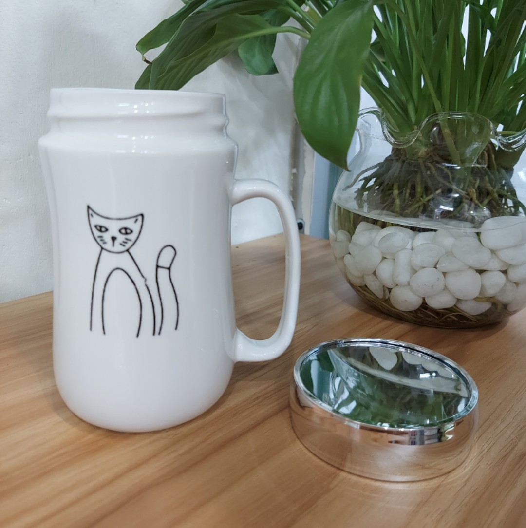 CỐC GIỮ NHIỆT BẰNG SỨ CAO CẤP CÓ NẮP GƯƠNG SOI