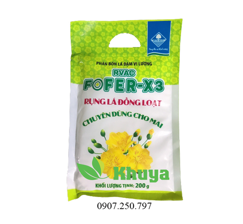 Phân bón lá đạm vi lượng RVAC Fofer X3 Rụng Lá Mai 200gr Chuyên Dùng Cho Mai