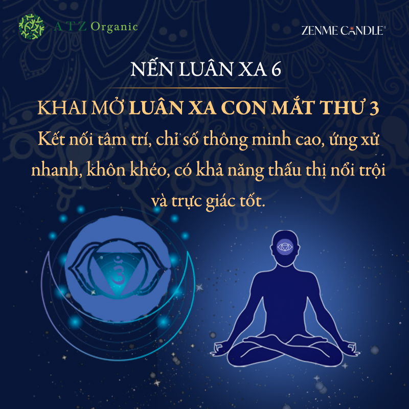 Nến Thơm - ZENME - Luân Xa 6 - Mang Đến Sự Khai Mở Tâm Ấn, Khả Năng Kiểm Soát Trực Giác, Suy Nghĩ, Kiểm Soát Giấc Mơ