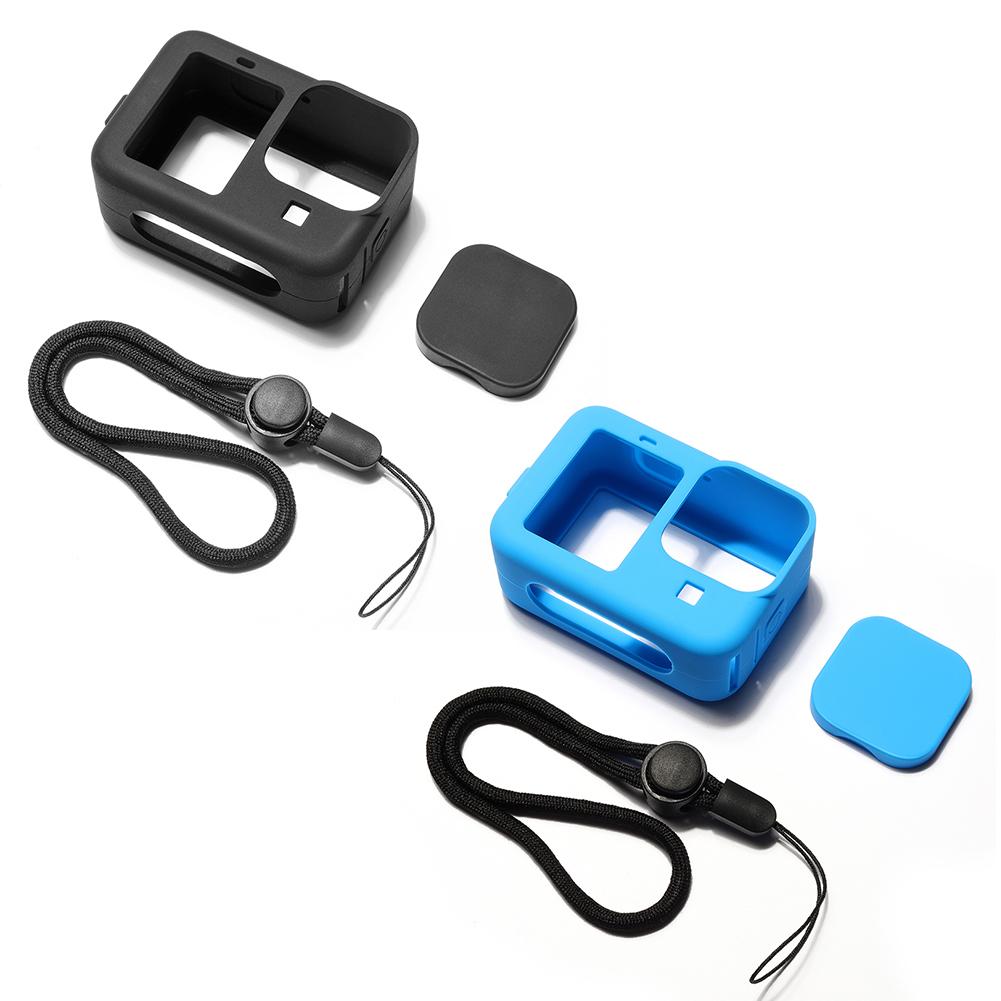 Bảo vệ bảo vệ silicone Bảo vệ vỏ toàn bộ vỏ cho GoPro Hero 9 Tay áo thể thao Khung nhà ở với dây buộc nắp ống kính