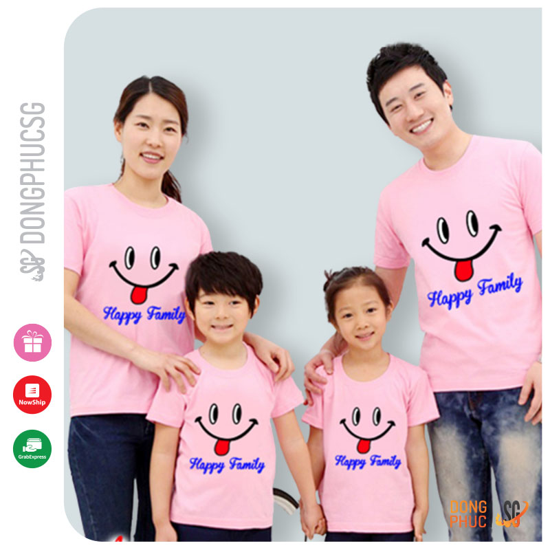 Áo thun gia đình mẫu happy family màu hồng thun cotton 4 chiều dày dặn GD282HN | SG
