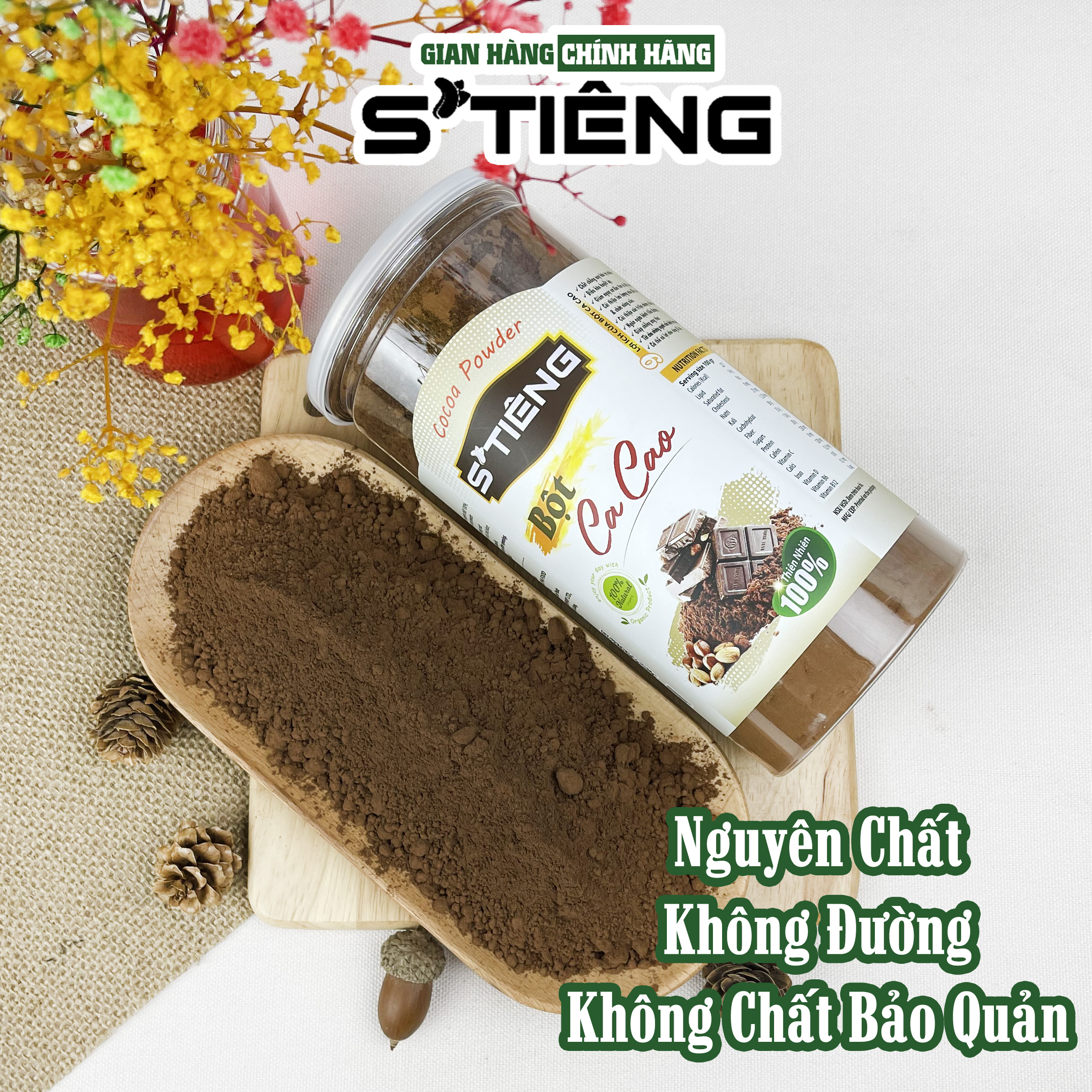 500Gr Bột CACAO Nguyên Chất Cao Cấp S'TIÊNG Hộp