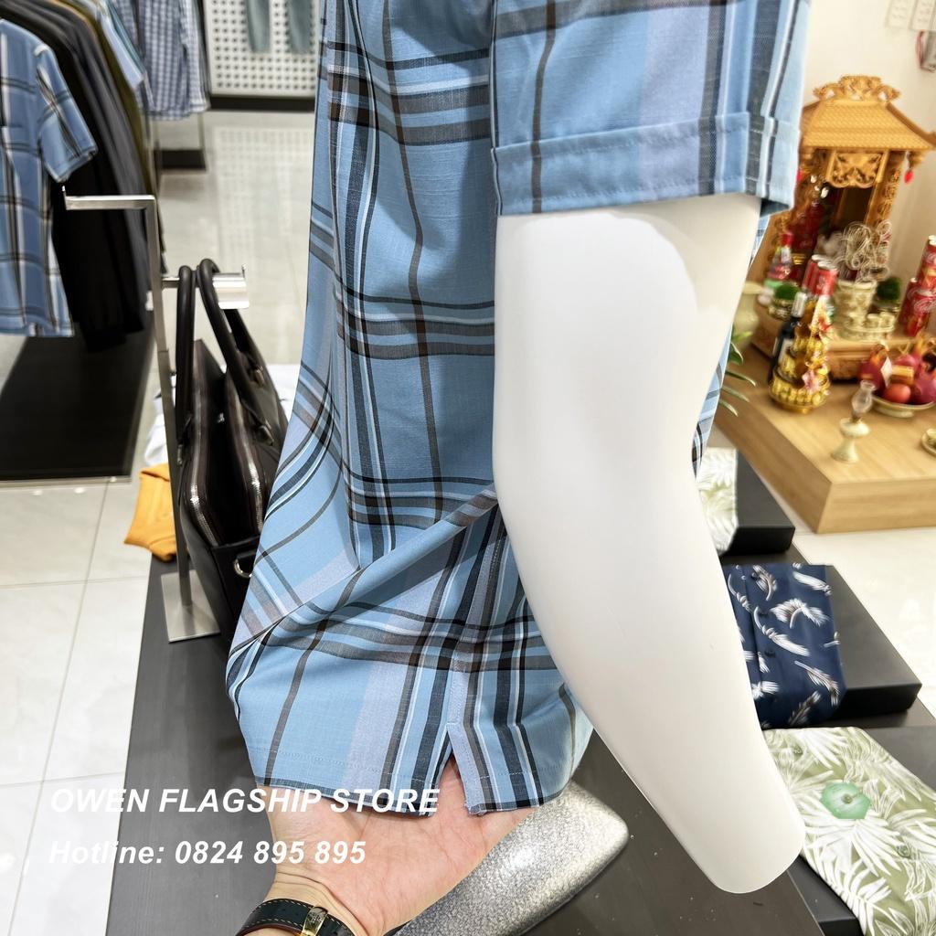 Áo Sơ mi Owen nam cộc tay dáng Bodyfit sợi Bamboo cao cấp mềm mịn mát AB230039NT