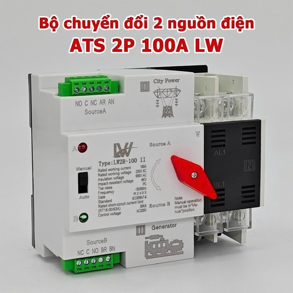 Cầu Dao Chuyển Nguồn Tự Động – 100A Công Suất Lớn, Không Mất Điện Khi Chuyển Nguồn Không Bị Mất Điện