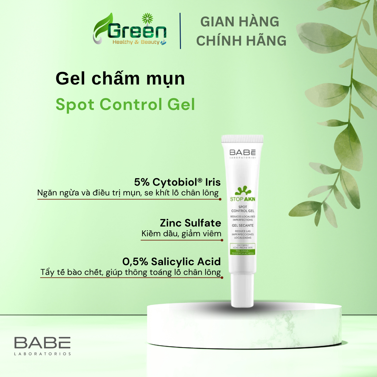 Gel chấm mụn BABE Stop AKN Spot Control Gel
