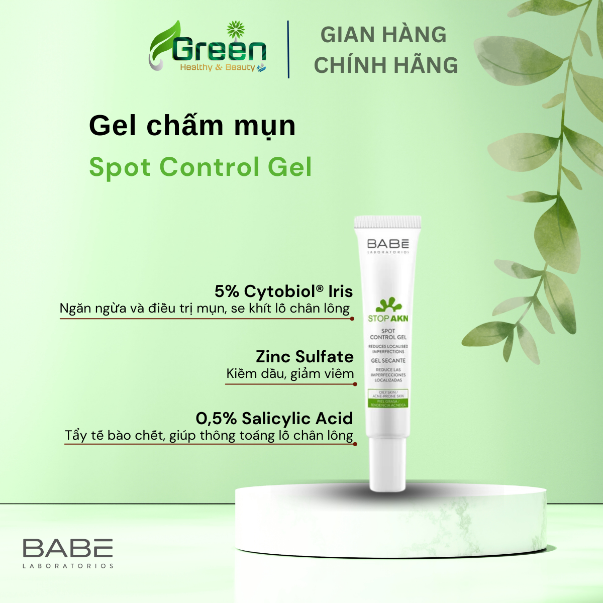 Gel chấm mụn BABE Stop AKN Spot Control Gel (8ml)