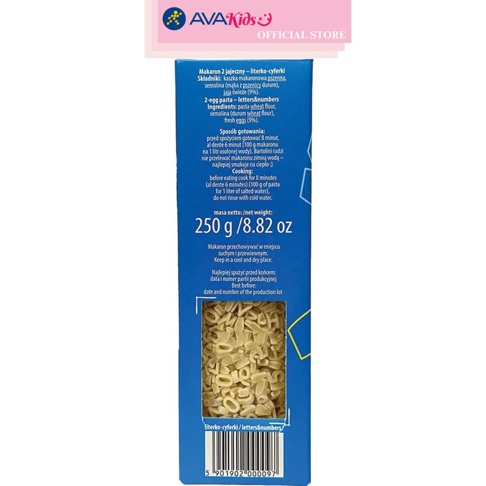 Nui ăn dặm bột mì và lúa mì semolina Bartolini hình chữ và số 250g (từ 8 tháng)