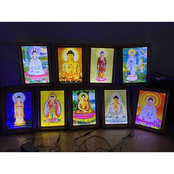 Tranh phật đèn led tam thánh, phật quan âm trang trí phòng thờ cao cấp nhiều mẫu