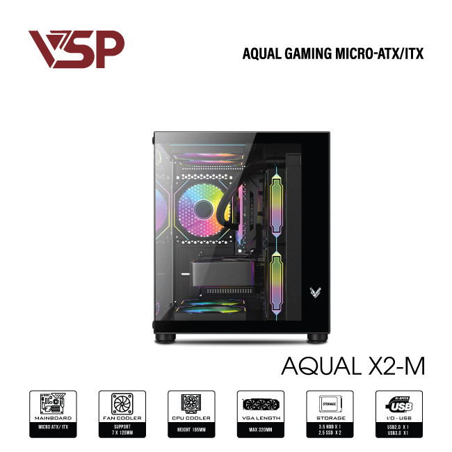 Vỏ Máy Tính Case VSP Aqual X2-M Đen – Hàng Chính Hãng