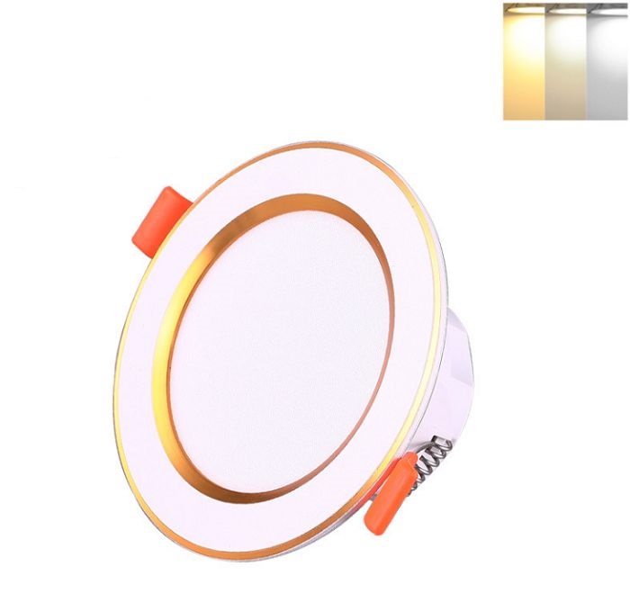 Combo 10 Đèn Led âm trần đổi màu 3w viền vàng, viền bạc, đèn mắt trâu, đèn phòng ngủ, đèn trang trí hàng chính hãng