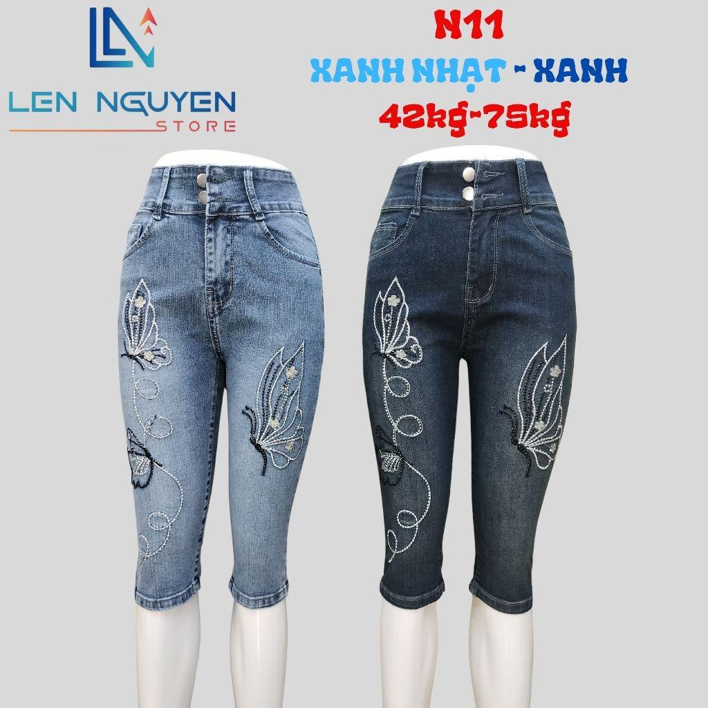 N11_Quần jean nữ, ngố 7 tất, lưng cao, quần bò nữ dáng ôm, quần rin nữ có big size, cho 42kg đến 75kg,LEN NGUYEN STORE - Xanh