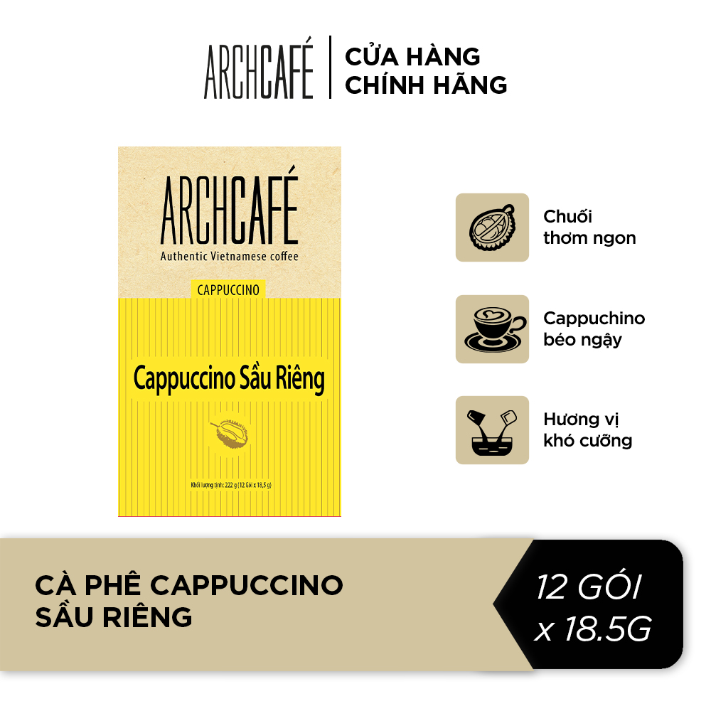 Cà phê Cappuccino Sầu Riêng - Cafe hoà tan Archcafé (hộp 12 gói x 18.5g)