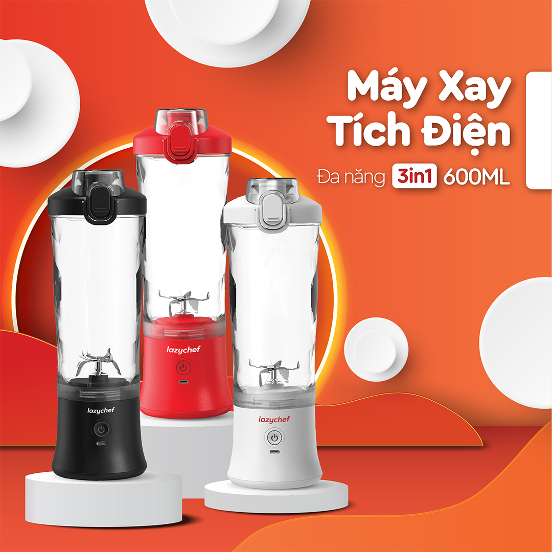 Máy Xay Tích Điện Đa Năng 3IN1 Lazychef - Máy Xay Sinh Tố Kháng Nước IP67, Máy Xay Cầm Tay, Dung Tích 600ml, Hàng Chính Hãng