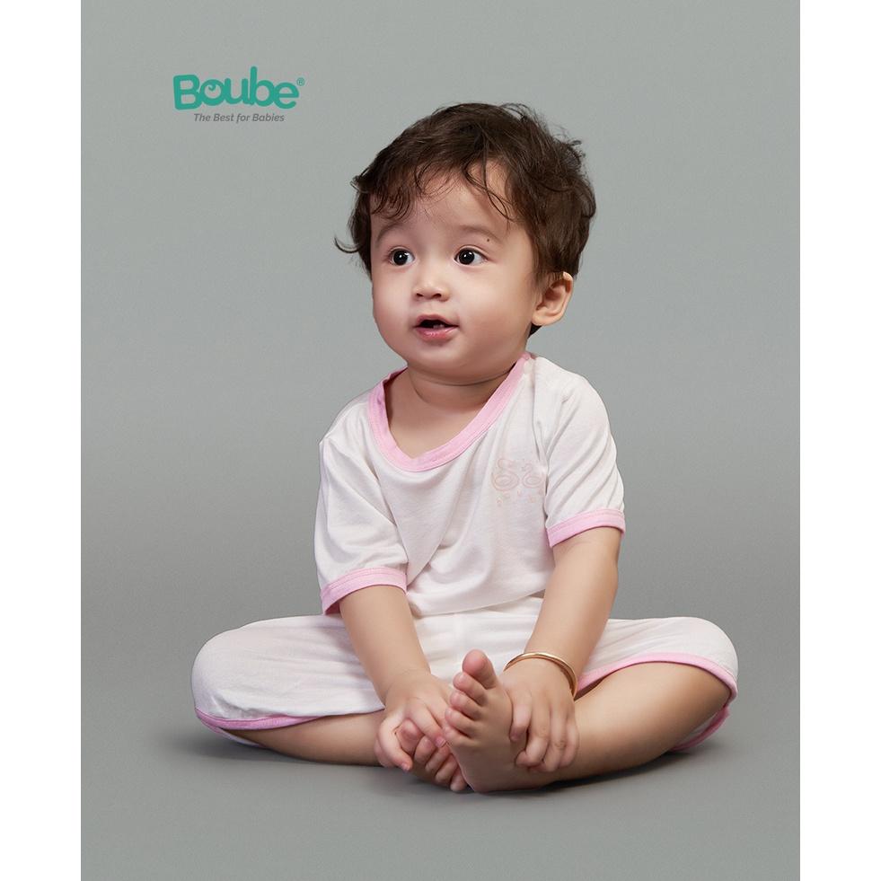 Bộ quần áo cộc tay cài vai phối màu đặc sắc Boube cho bé - Chất liệu Petit mềm mại thoáng mát từ 0 đến 24 tháng
