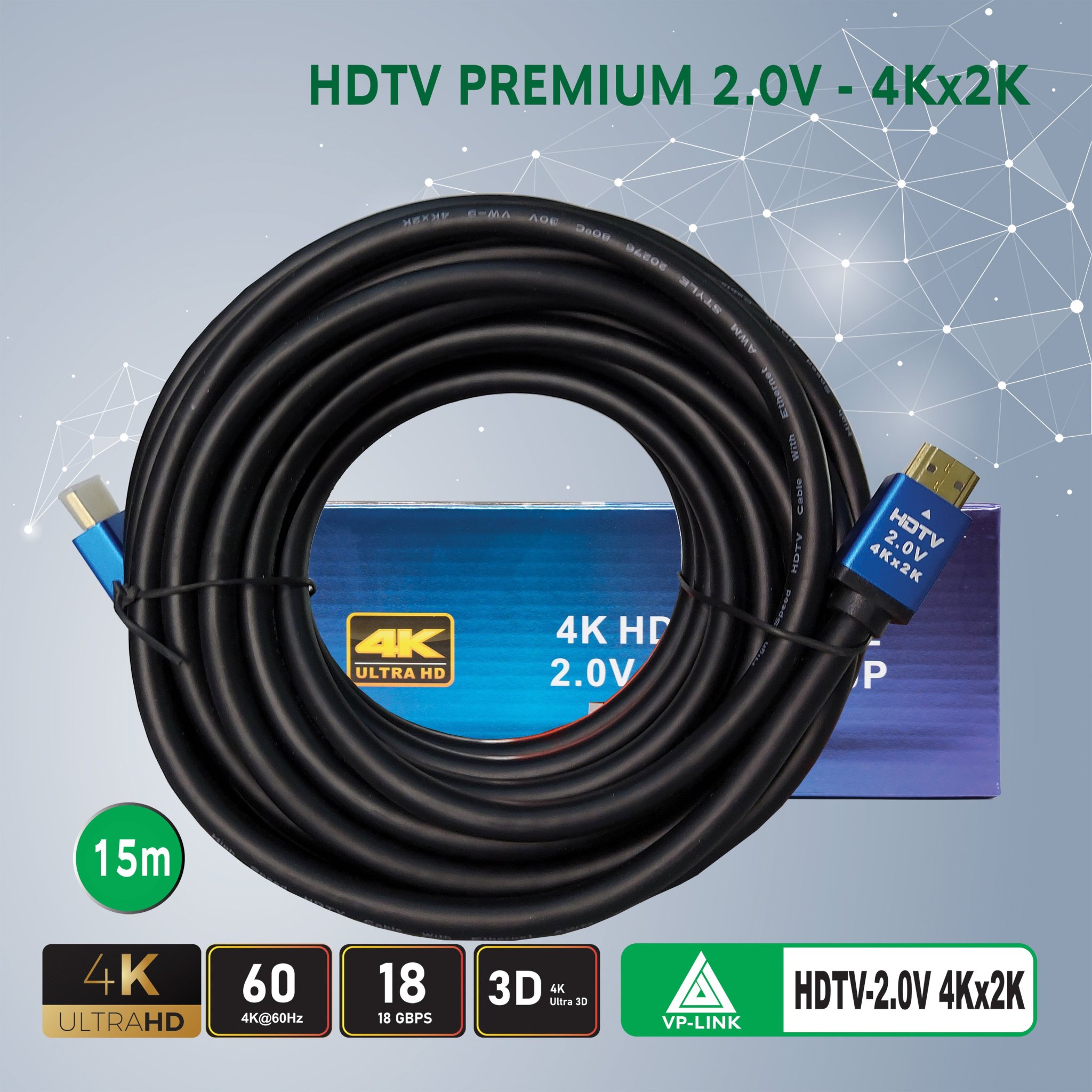 Dây HDMI Tròn Trơn Cao Cấp ( Chuẩn 2.0/4K ) - Hàng chính hãng