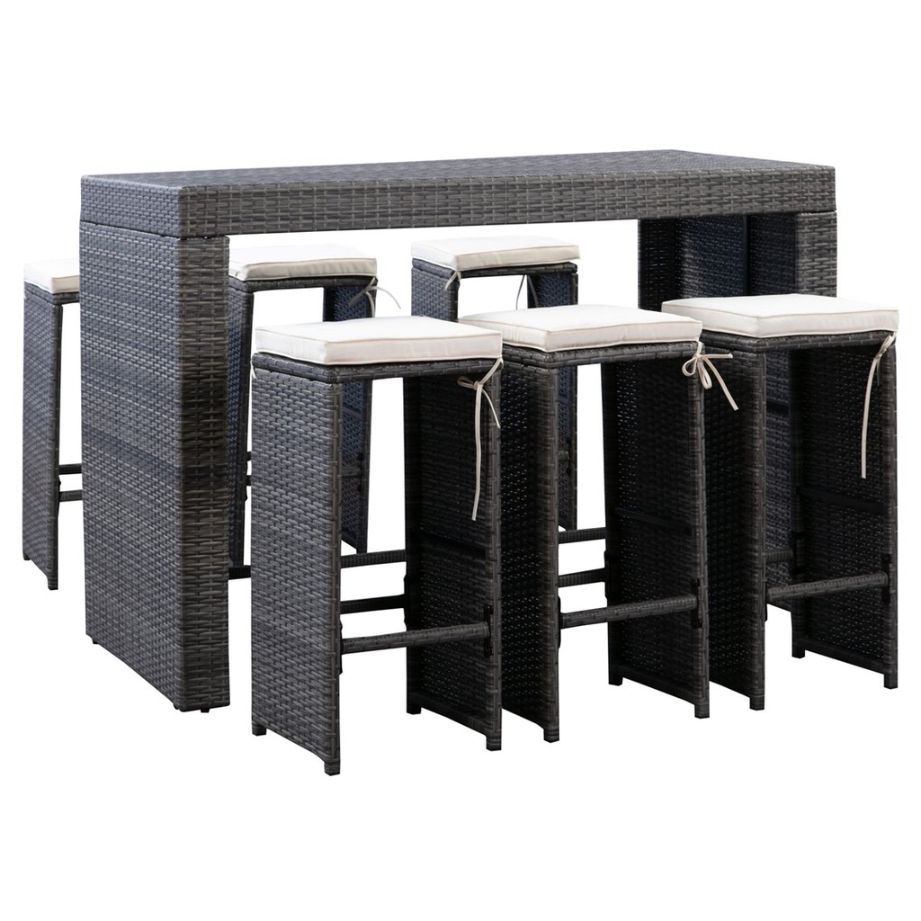 WEGO BỘ BÀN GHẾ MÂY NHỰA NGOÀI TRỜI/ BỘ BÀN ĂN TRONG SÂN VƯỜN 6 CHỖ NGỒI//Outdoor Furniture Rattan Chair Bar set Garden Dining Table 6 seater