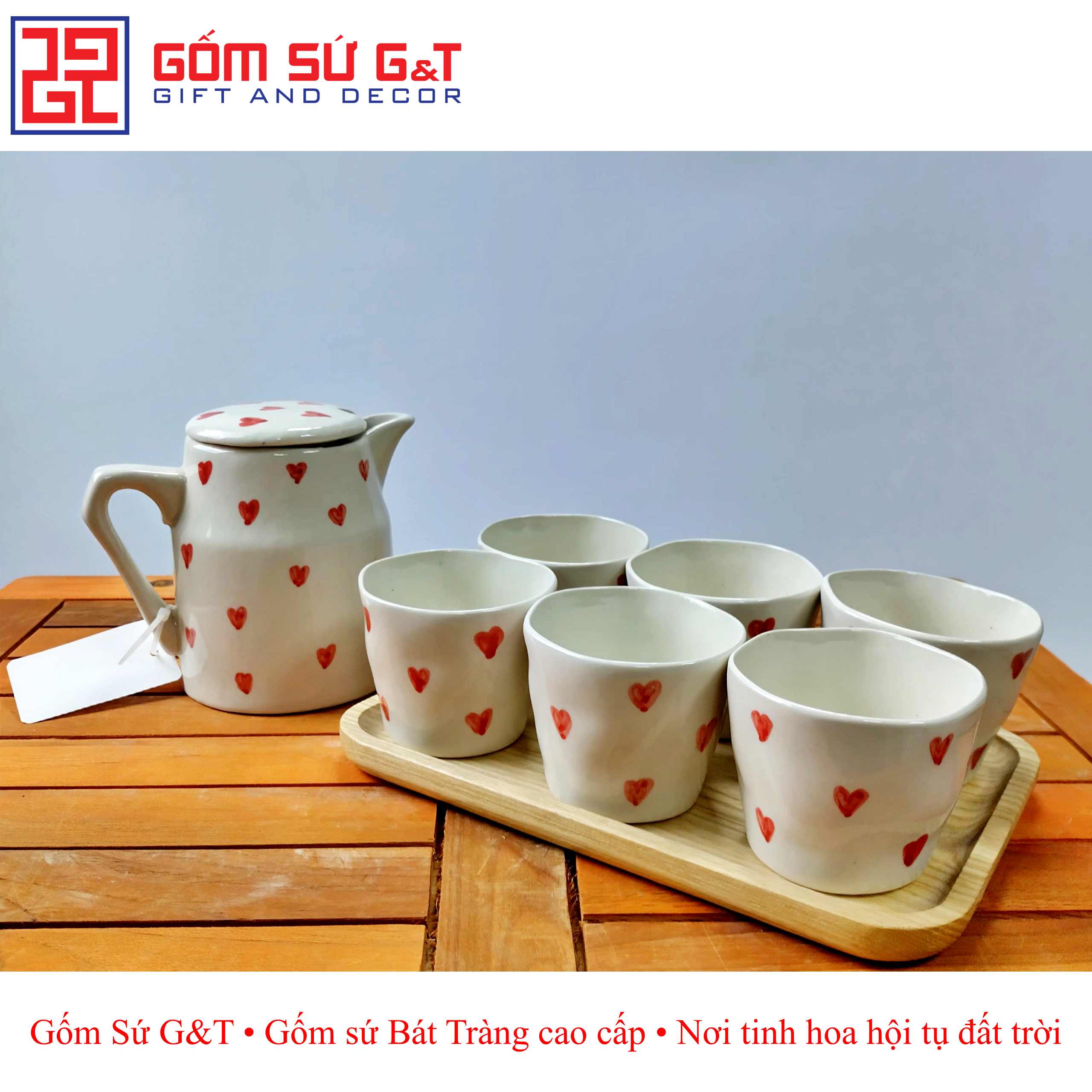 Bộ tích trà vẽ tim xuất Nhật Gốm Sứ G&amp;T