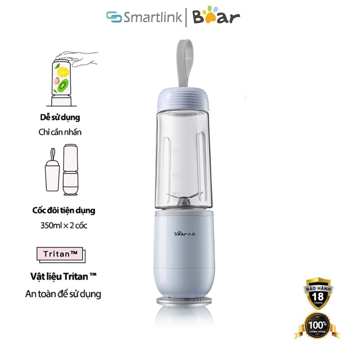 Máy Xay Sinh Tố Đa Năng Mini Bear LLJ-D04B1 350ML - Hàng chính hãng