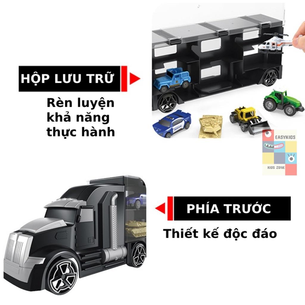 Đồ chơi xe container vận chuyển xe ô tô và trực thăng giúp bé phát triển tư duy