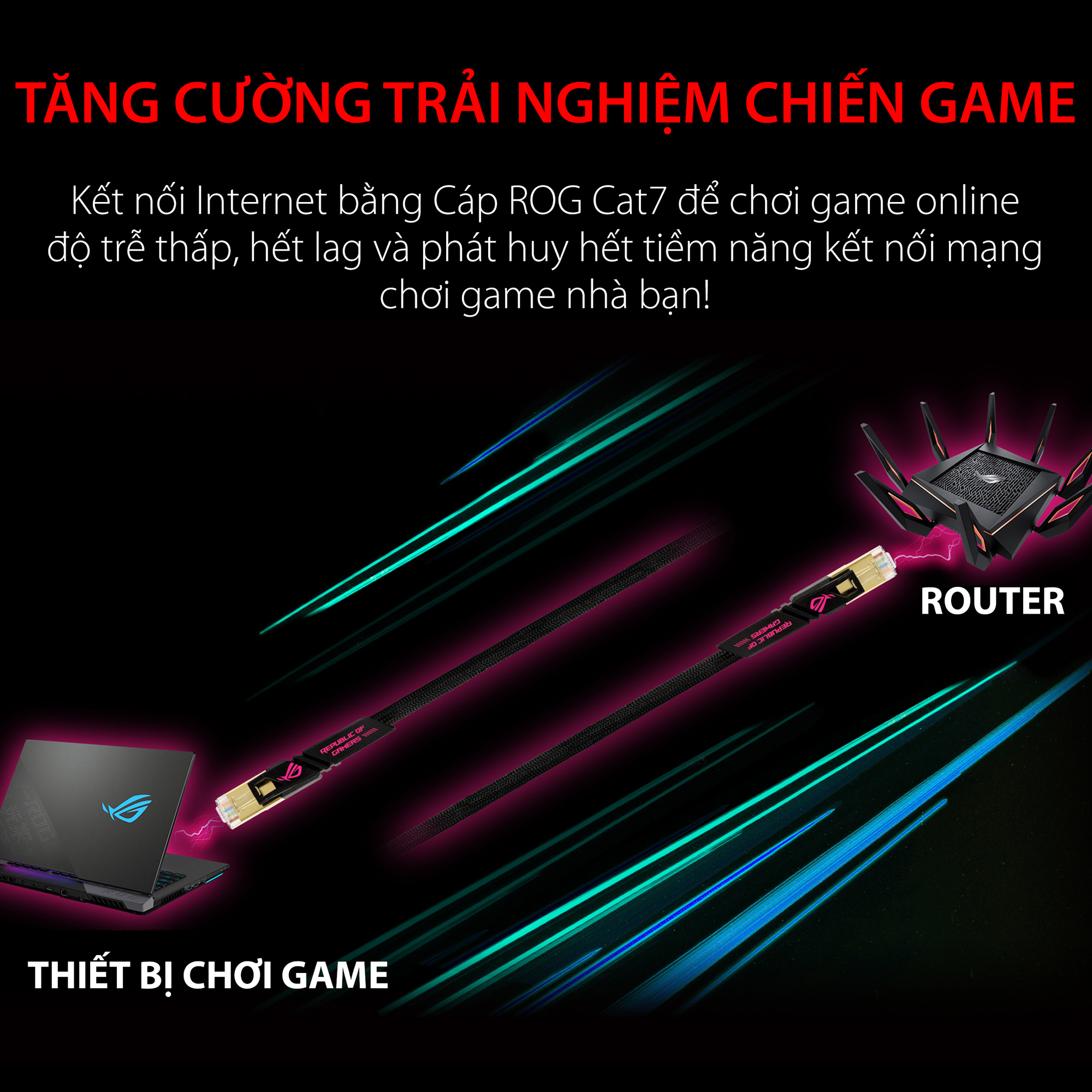 Cáp Mạng Asus ROG CAT7 Đúc Sẵn Tốc Độ 10GB/600MHz Dây Nylon, Mạ vàng- Hàng chính hãng