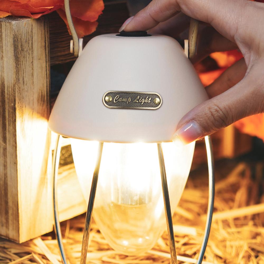 Retro Camping Light USB Rechargeable Campsite Light LED Tent Lamp Waterproof with 3 Light Modes Stepless Dimming for Camping Tent Fishing Courtyard