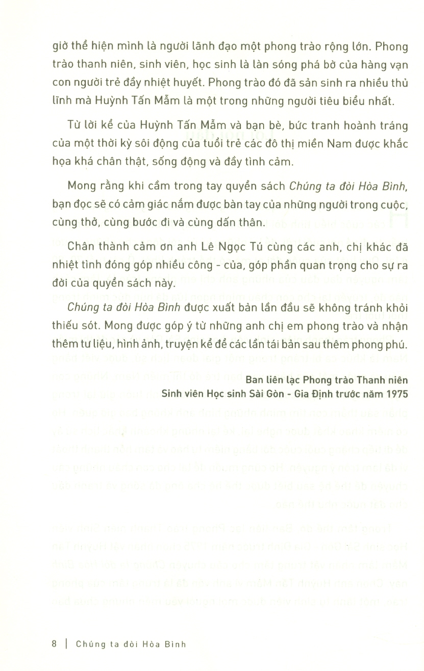 CHÚNG TA ĐÒI HÒA BÌNH - Huỳnh Tấn Mẫm Và Phong Trào Yêu Nước, Của Thanh Niên, Sinh Viên, Học Sinh Sài Gòn, 1969 - 1975