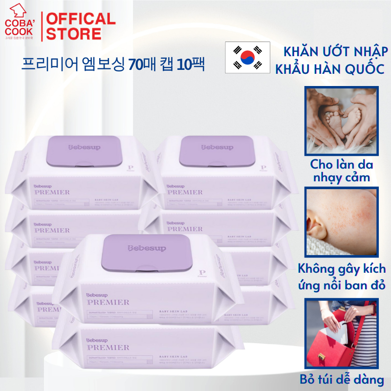 Combo10 Gói Khăn Ướt Primier 70 Tờ/Gói Hàn Quốc Thương Hiệu Bebesup