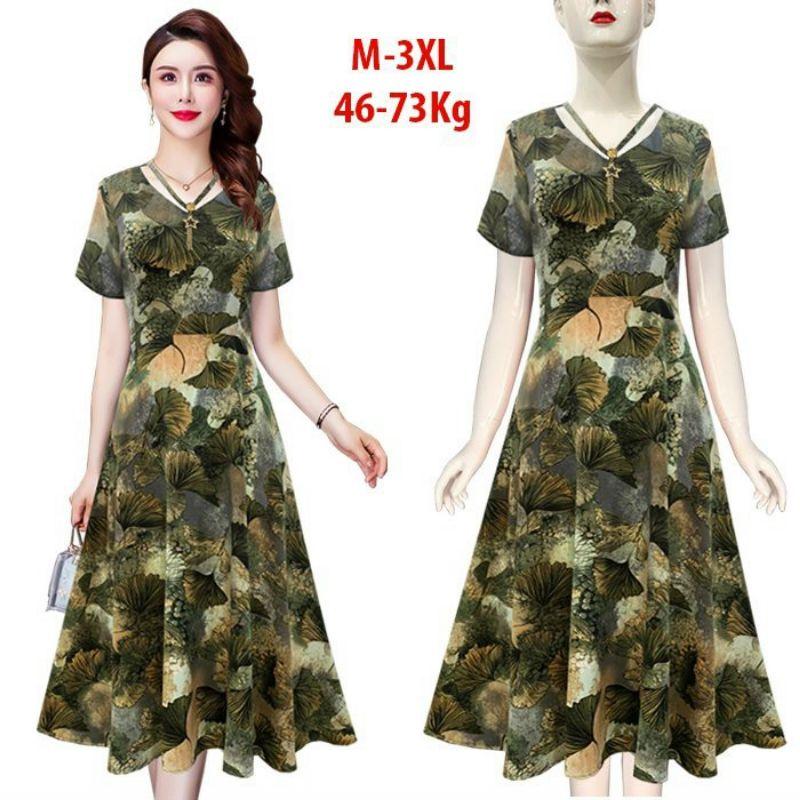 ĐẦM XÒE CỔ TIM IN HỌA TIẾT KÈM PHỤ KIỆN