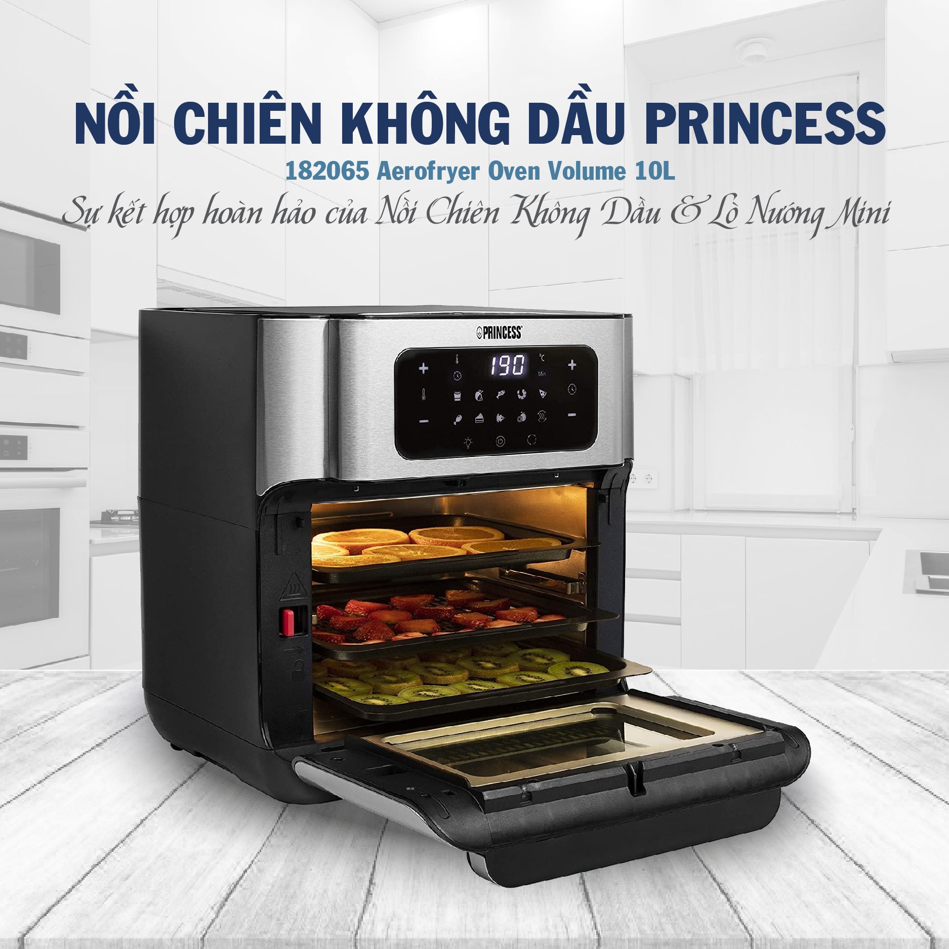 Lò Chiên Không dầu Princess 182065 Aerofryer Oven Volume – 10L- Hàng Chính Hãng