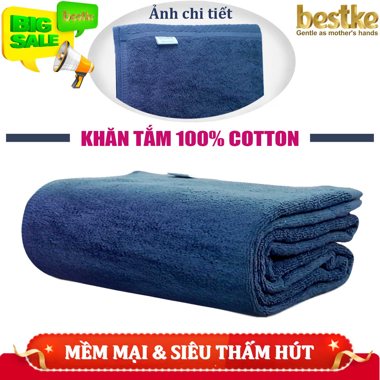 Khăn Tắm bestke 100% Cotton Xuất Khẩu Hàn Quốc màu xanh đậm, towels bestke, towels manufacturer