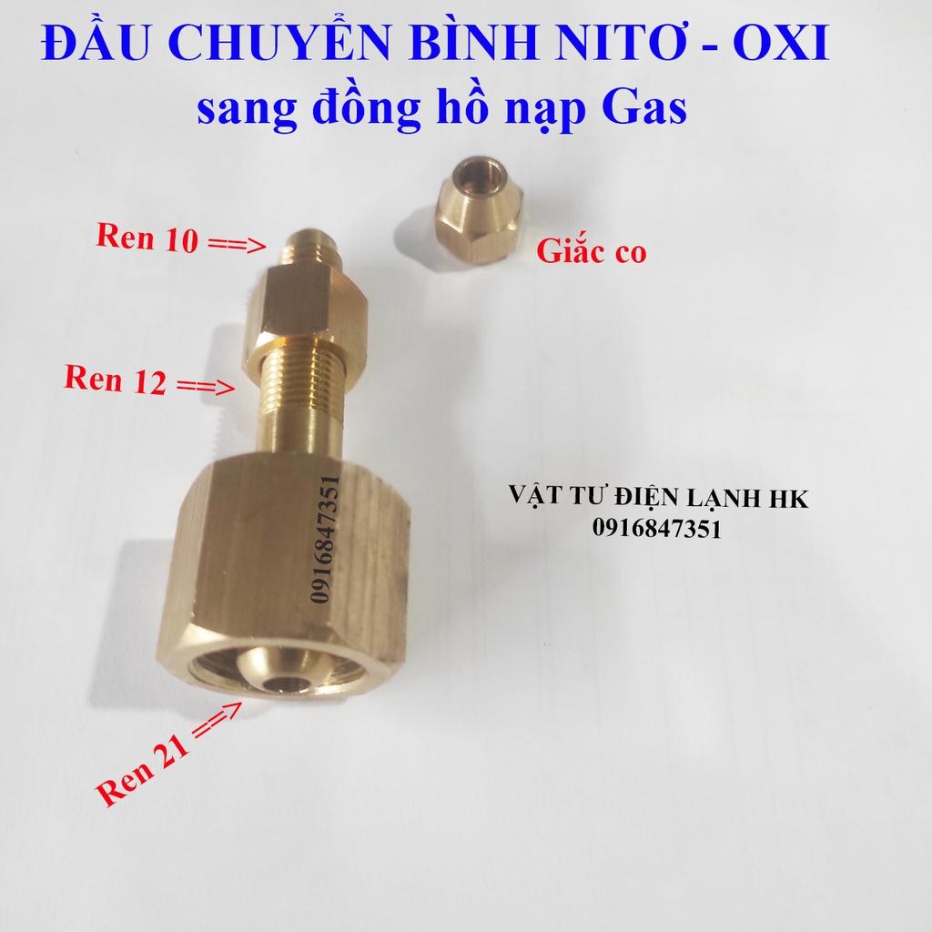 Bộ đầu chuyển đổi bình khí nito, oxy sang đồng hồ áp suất nạp Gas - Đầu chuyển Ni tơ gió đá dây nạp ga