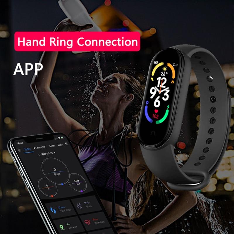 M7 Watch Smart Watch SmartBand Nhịp tim Smartwatch Thể dục theo dõi huyết áp thể thao thể thao cho Mi Band 7 MEN Women Color: Pink