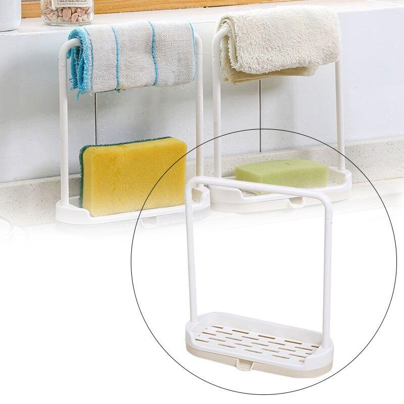1PC Storage Rack Standing Type Sponge Holder Shelf Plate For Pad Towel 2 in 1 Multifunctional Organizer Home Kitchen Accessories