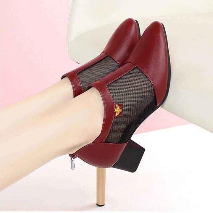 Giày sandal nữ cao gót 5 phân hàng hiệu rosata hai màu đen đỏ ro359