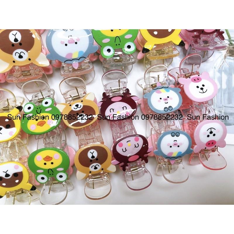 Kẹp tóc càng cua trong suốt 3 răng, 5 răng hình thú, con vật, hoạt hình, trái cây, 12 con giáp màu sắc đáng yêu