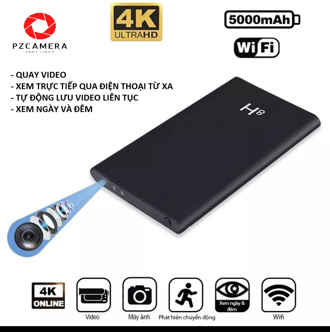 Camera Mini Sạc Dự Phòng, Camera Wifi Xem Xa, Camera Giám Sát Mini Chất Lượng 4K