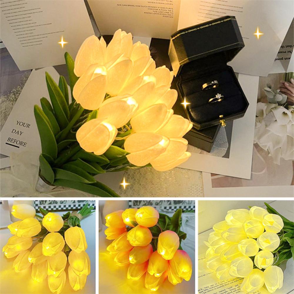 Bó 10 Cành Hoa Tulip Kèm Đèn Led Phát Sáng Hoa Cưới Hoa Lụa Giả Kèm Nơ Xinh Decor Trang Trí Nhà Cửa