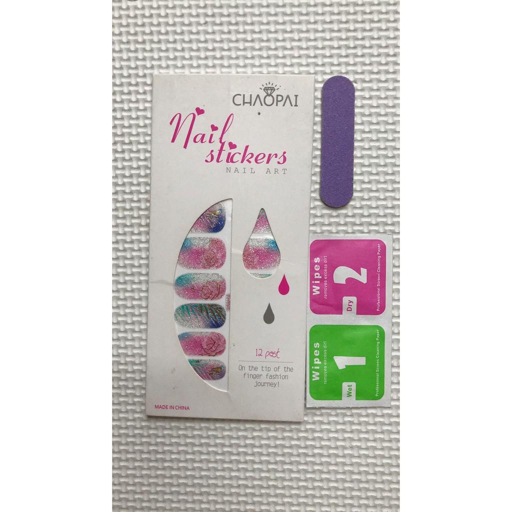 Lô 12 sticker miếng dán móng tay nail art chiếc lá- quà tặng kèm 1 giũa mini và 2 khăn khô vô trùng