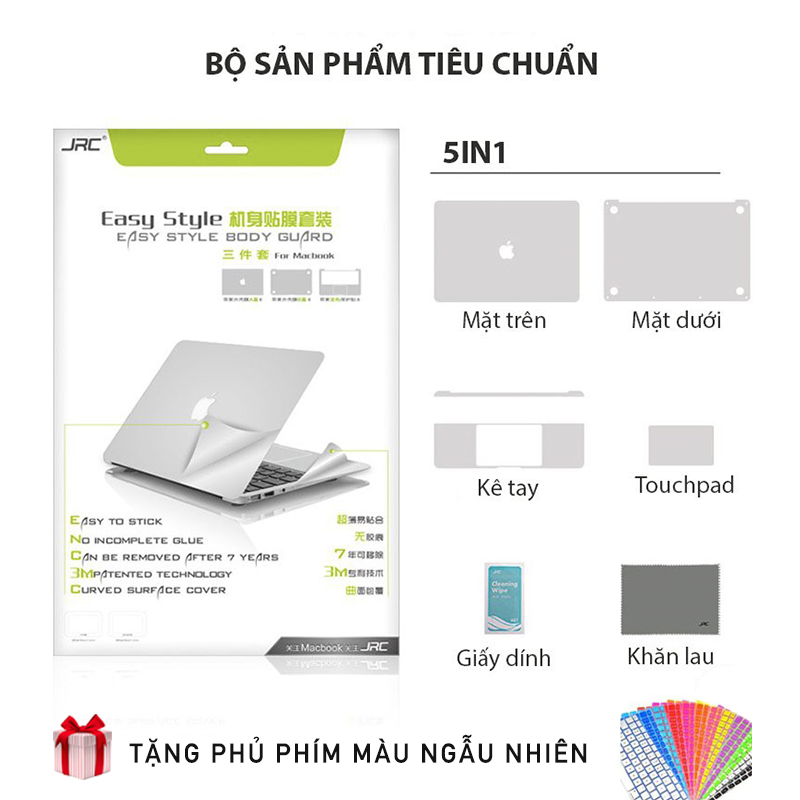 Bộ Dán Full Macbook 5in1 Cao Cấp - Màu Silver - Bảo vệ chống trầy xước -  Hàng Nhập Khẩu chính Hãng JRC