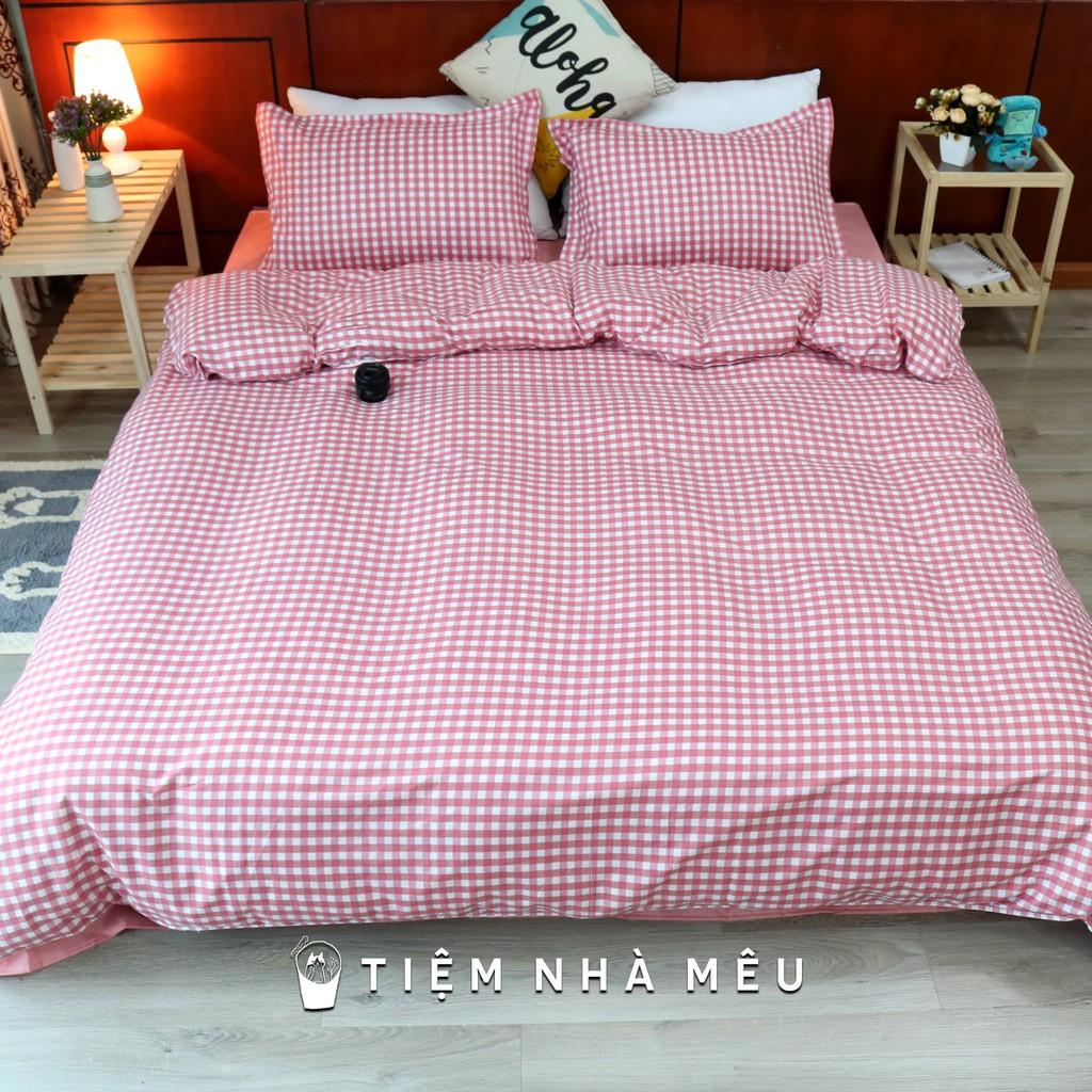 Set Chăn Ga 4 Món Cotton 80% Hoạ Tiết Caro Đỏ