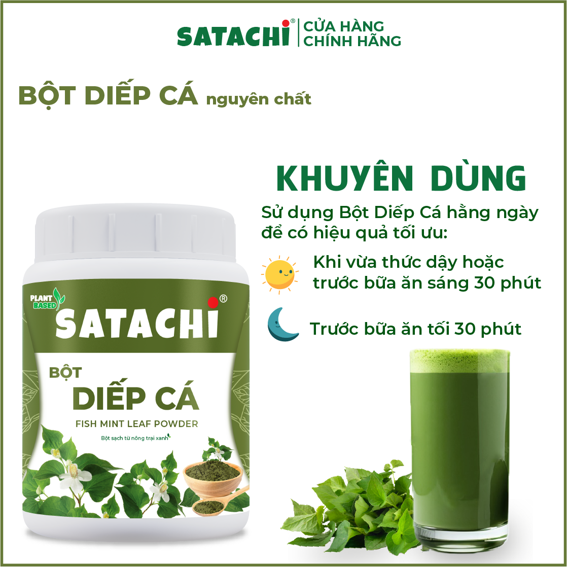Bột Diếp Cá SATACHI nguyên chất. Thanh lọc cơ thể, người bị trĩ và táo bón sử dụng hiệu quả, làm mặt nạ dưỡng da, trị mụn. Hộp 86g
