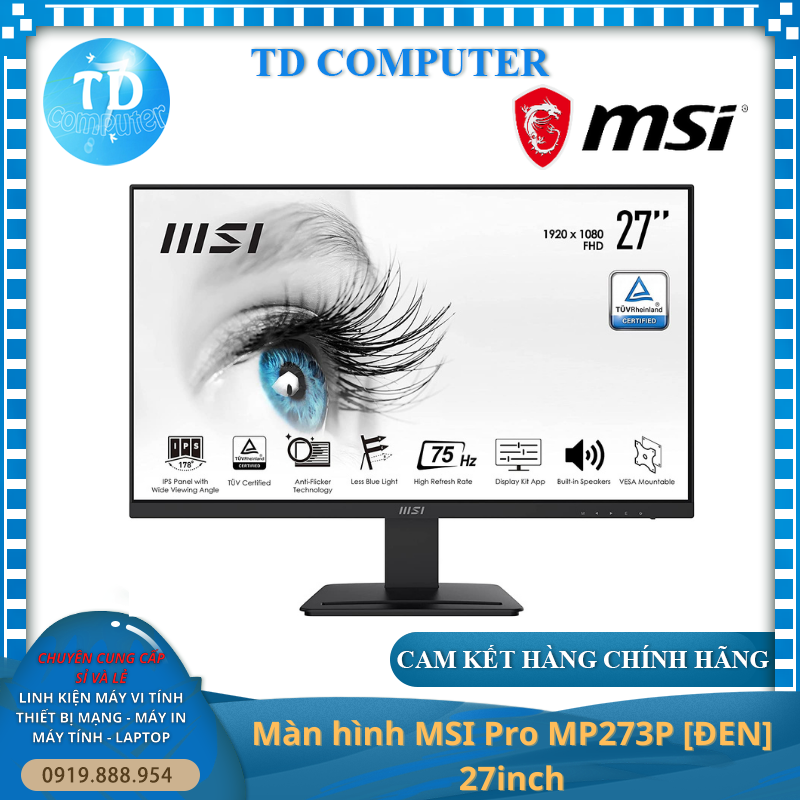 Màn hình MSI Pro MP273P [ĐEN] 27inch (27&quot; FHD IPS, HDMI+DisplayPort) - Hàng chính hãng DGW phân phối